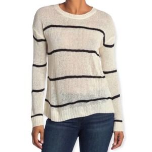 BOBEAU Striped Sweater in Oatmeal & Black Size Large